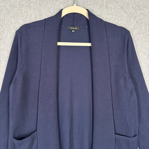Verve Ami Cardigan Sweater Womens Small Navy Open Pockets Comfy Grandpa Lounge - Picture 2 of 9